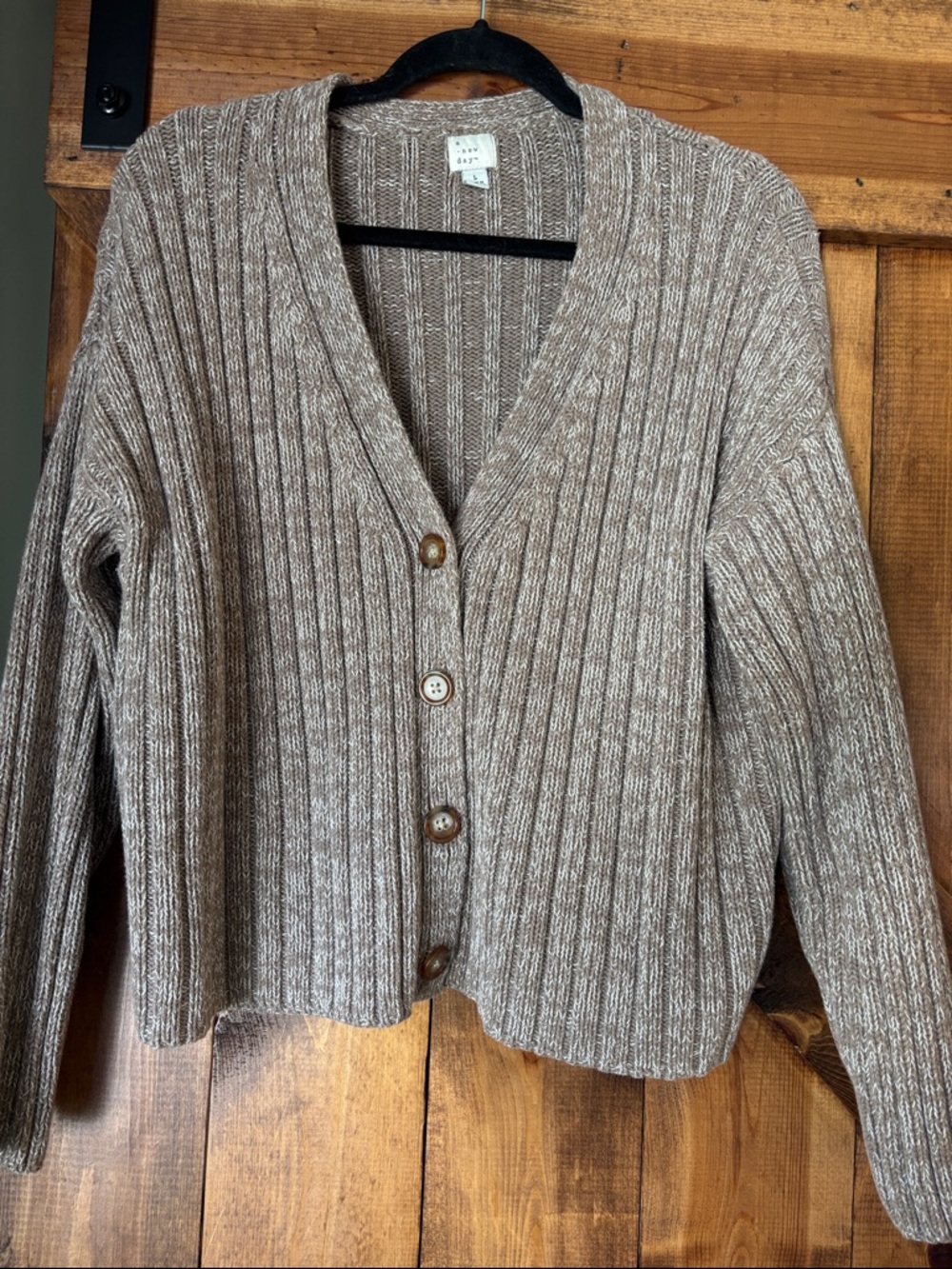 a new day Heathered Brown Ribbed Button-Front Women's Cardigan
